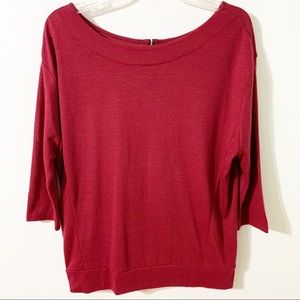 Ann Taylor LOFT Three Quarter Sleeve Knit Top Exposed Zipper Scoop Neckline